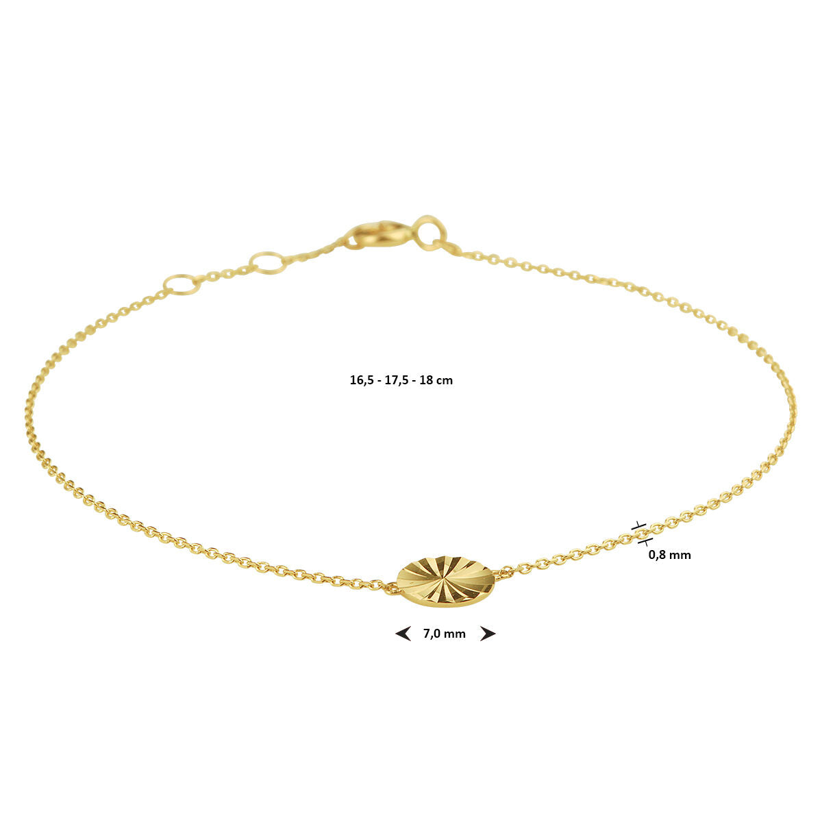 bracelet rond 16,5 - 17,5 - 18 cm or jaune 14K