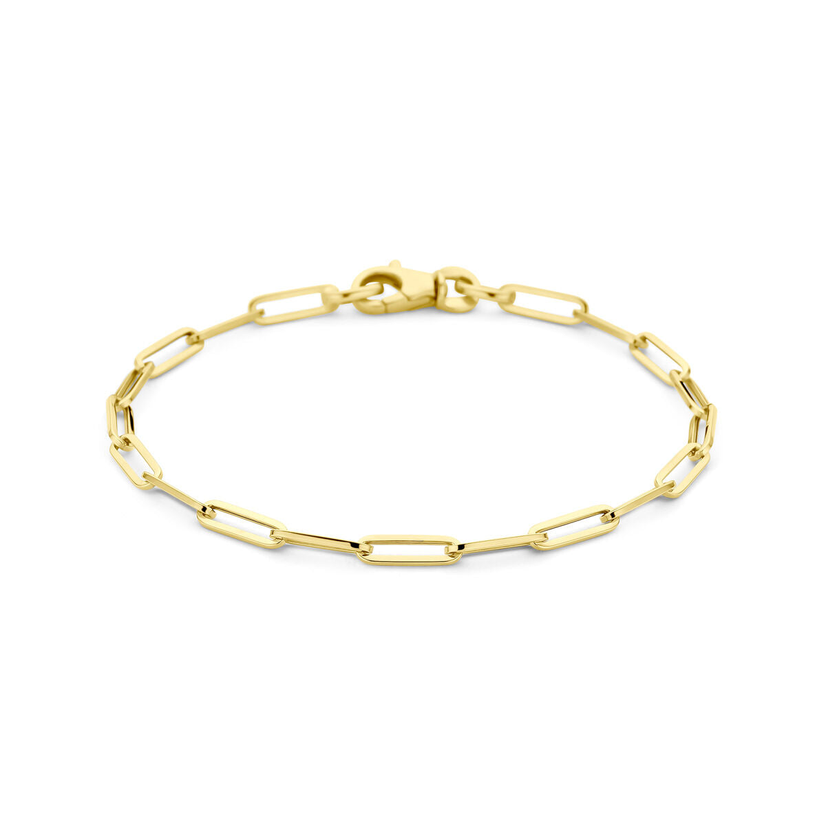 Bracelet en or 14K avec maillons en forme de paperclip et tubes carrés.