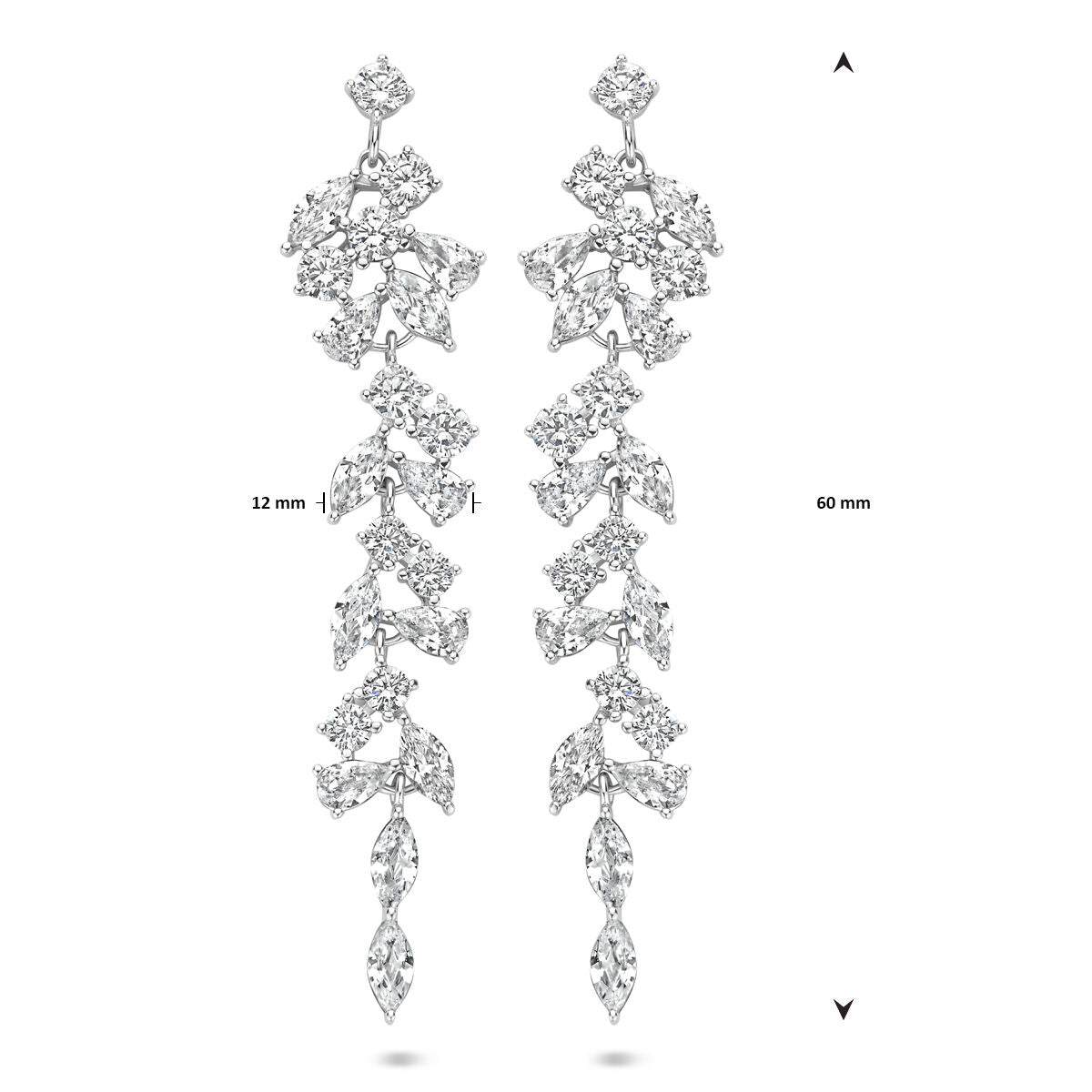 boucles d'oreilles zircone 60 mm argent rhodié