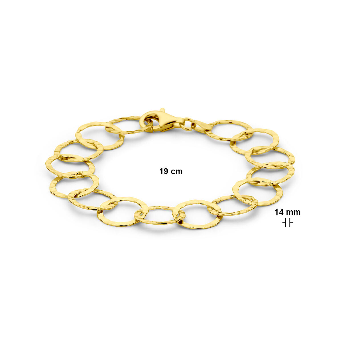 bracelet cercles martelés 19 cm 3 microns argent plaqué or (jaune)