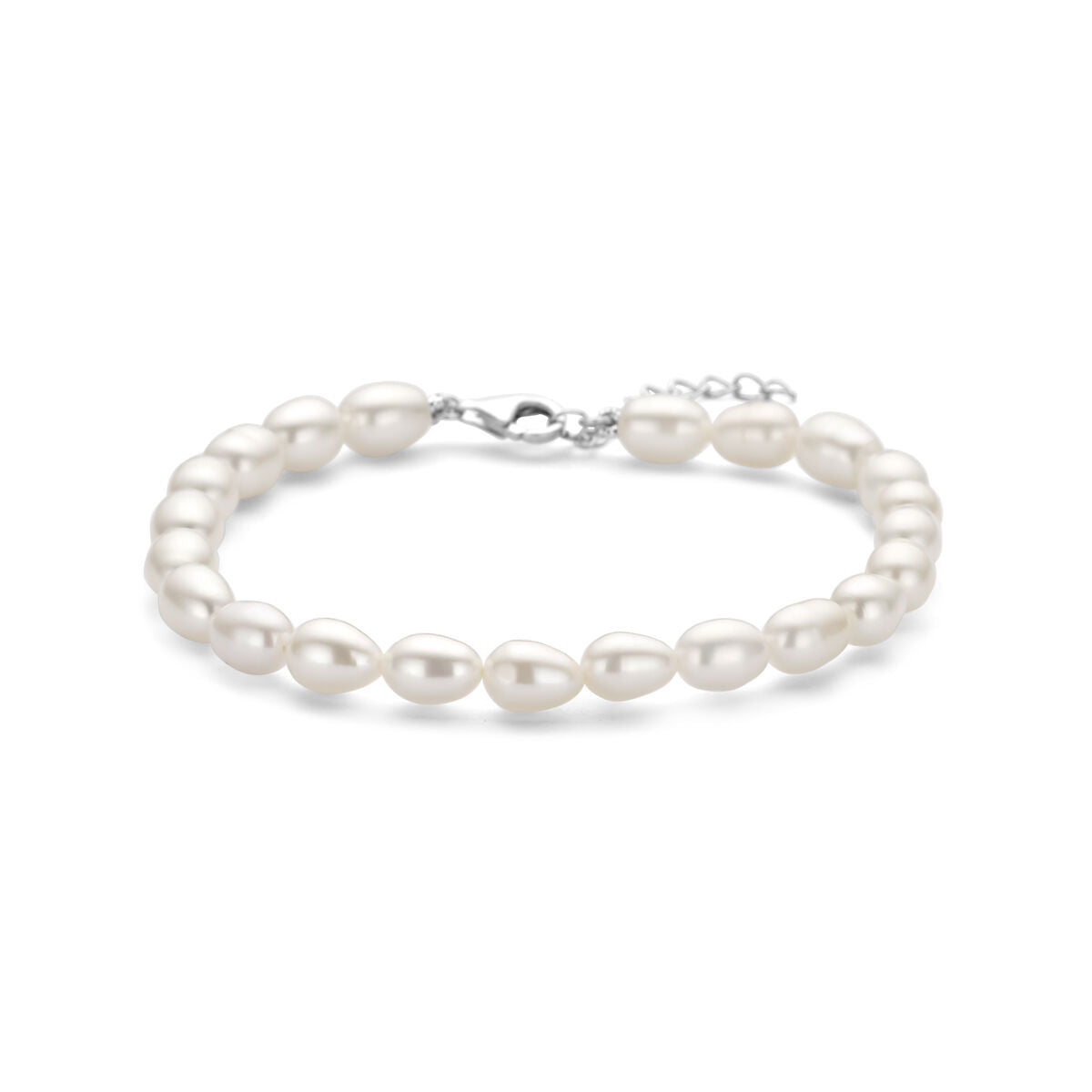 Gerhodineerde zilveren armband met parels in een ovale vorm, met een sluiting.