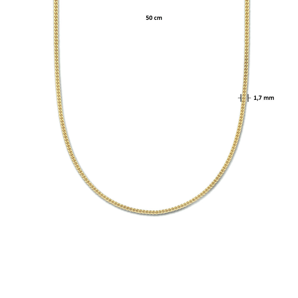 collier gourmette 4 côtés taillés 1,8 mm 3 microns argent plaqué or (jaune)