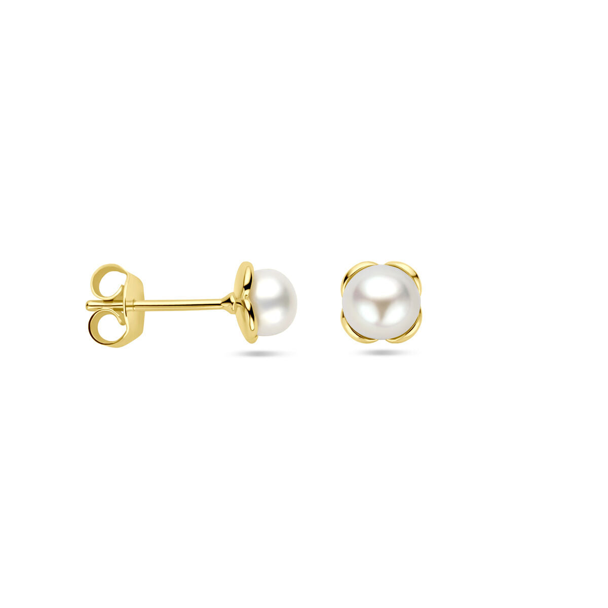 puces d'oreilles fleur perle 14K or jaune