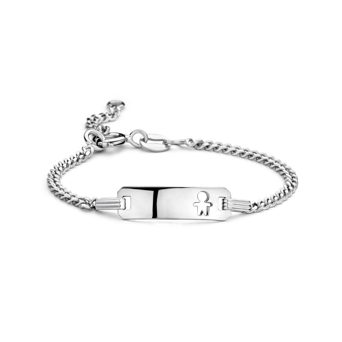 Bracelet gourmette en argent rhodié avec plaque gravable pour garçon, 5,5 mm.