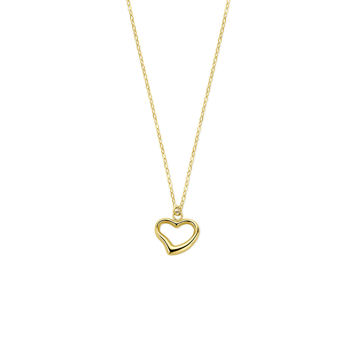 Collier en or jaune 14 carats avec pendentif en forme de cœur.