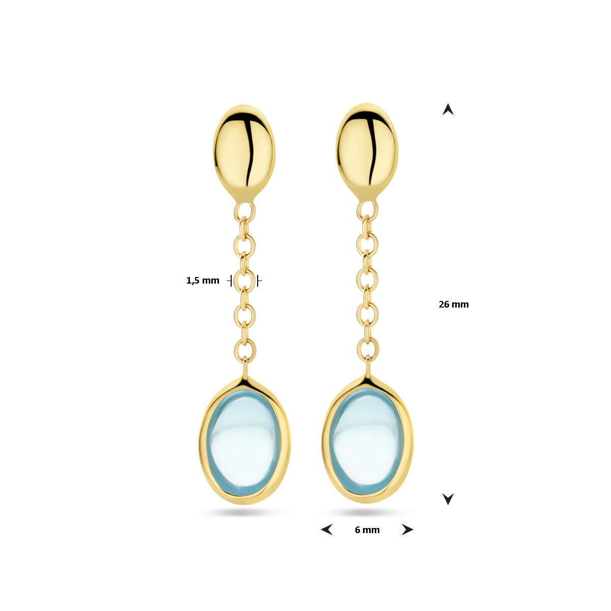 boucles d'oreilles topaze bleue 26 mm 14K or jaune