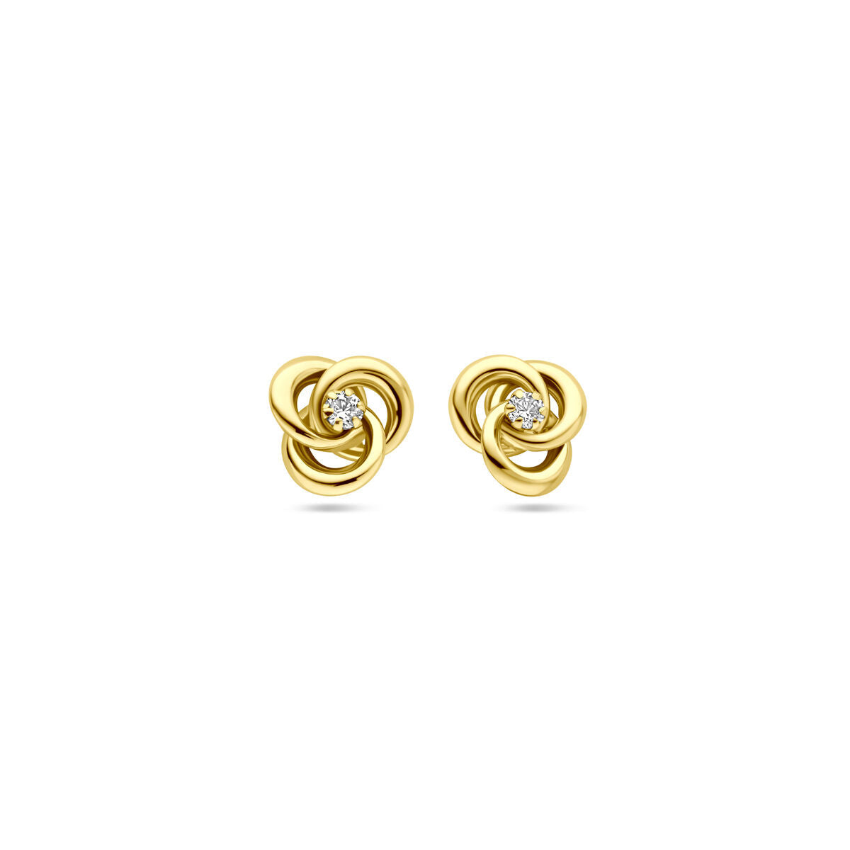 Boucles d'oreilles en or jaune 14K avec zirkonia, forme de nœud, diamètre de 7 mm.