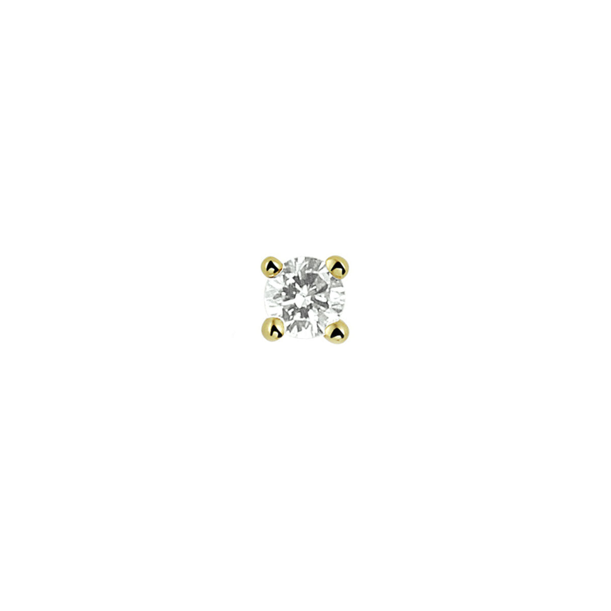 Boucle d'oreille en or jaune 14K avec un diamant de 0,05 ct, serti de quatre griffes.