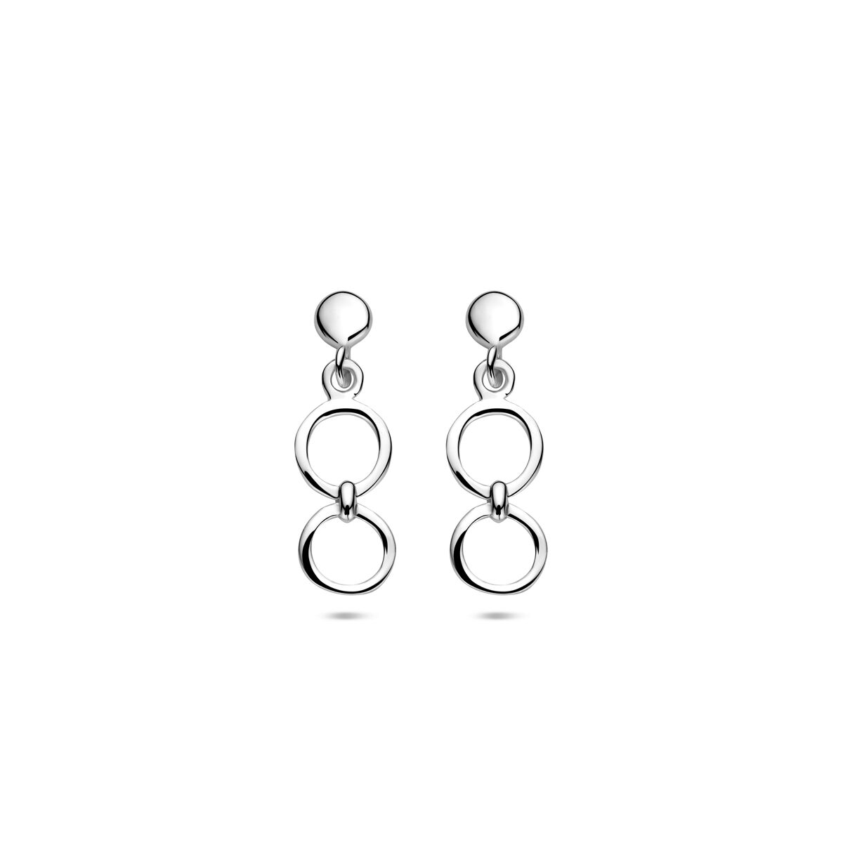 Boucles d'oreilles en argent rhodié 925, composées de deux cercles entrelacés.