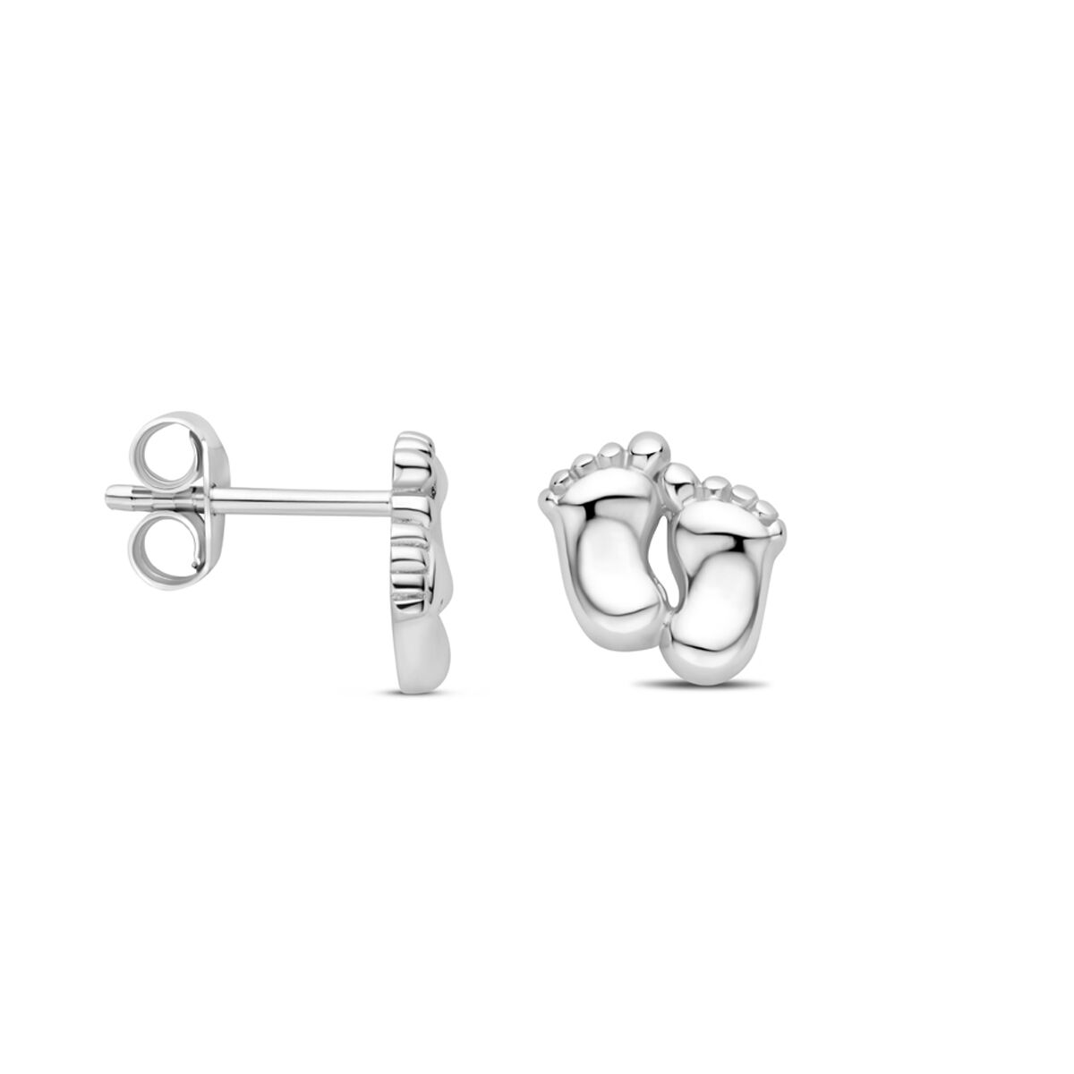 puces d'oreilles pieds de bébé 8 mm argent rhodié