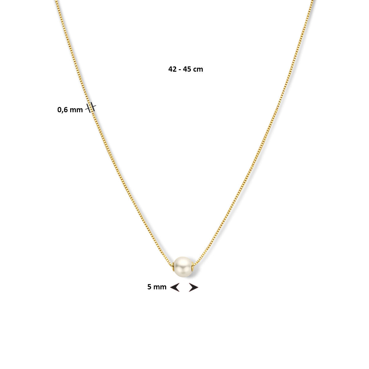 collier perle 42 - 45 cm or jaune 14K