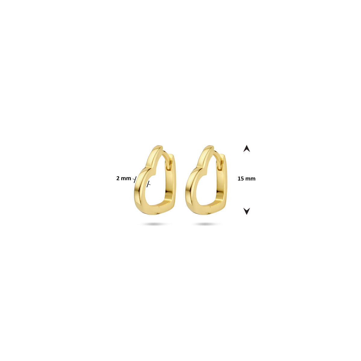 créoles en forme de cœur 2 mm 1 micron argent plaqué or jaune