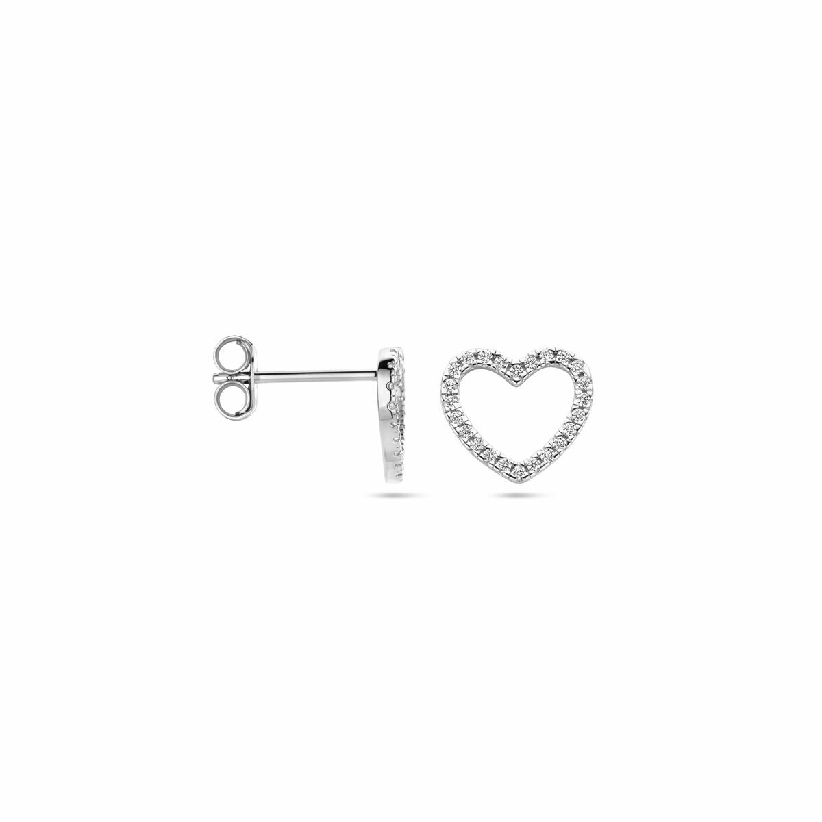 puces d'oreilles cœur zircone 10 mm argent rhodié