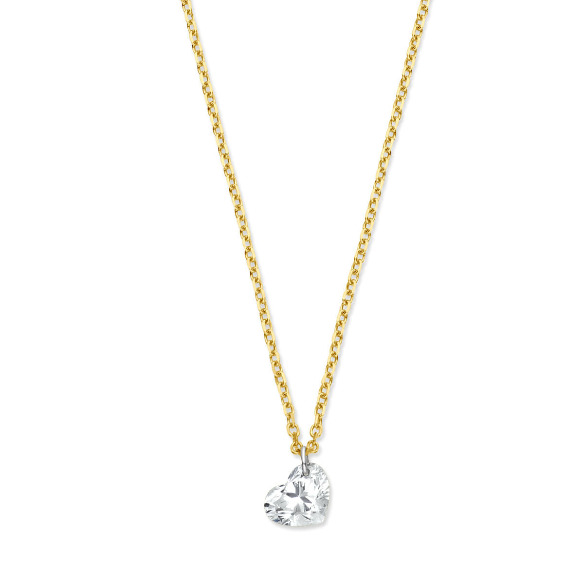 Collier en or avec pendentif en forme de cœur et diamant.