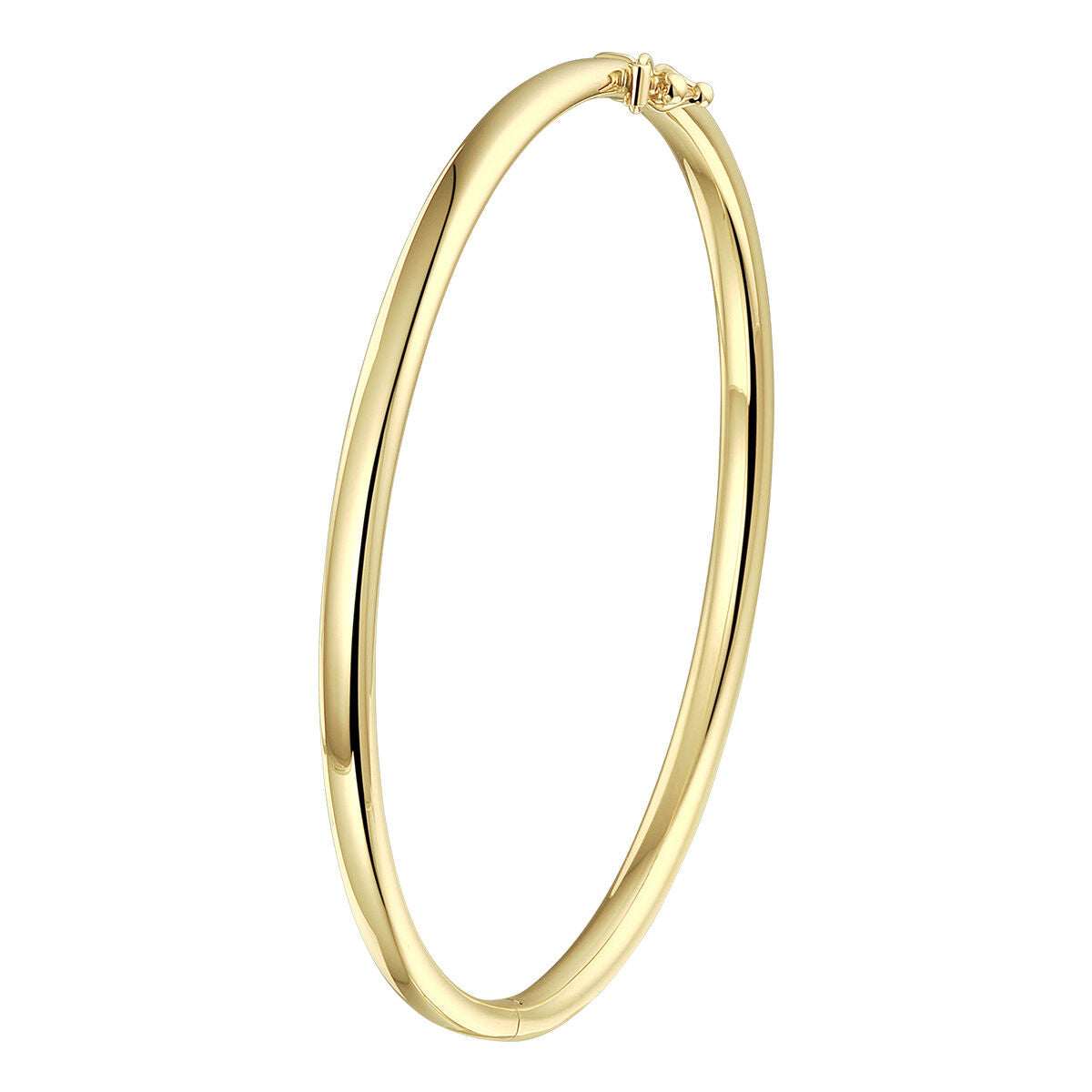 Bracelet jonc ovale en or jaune 14K, finition lisse et brillante, largeur de 4,0 mm.