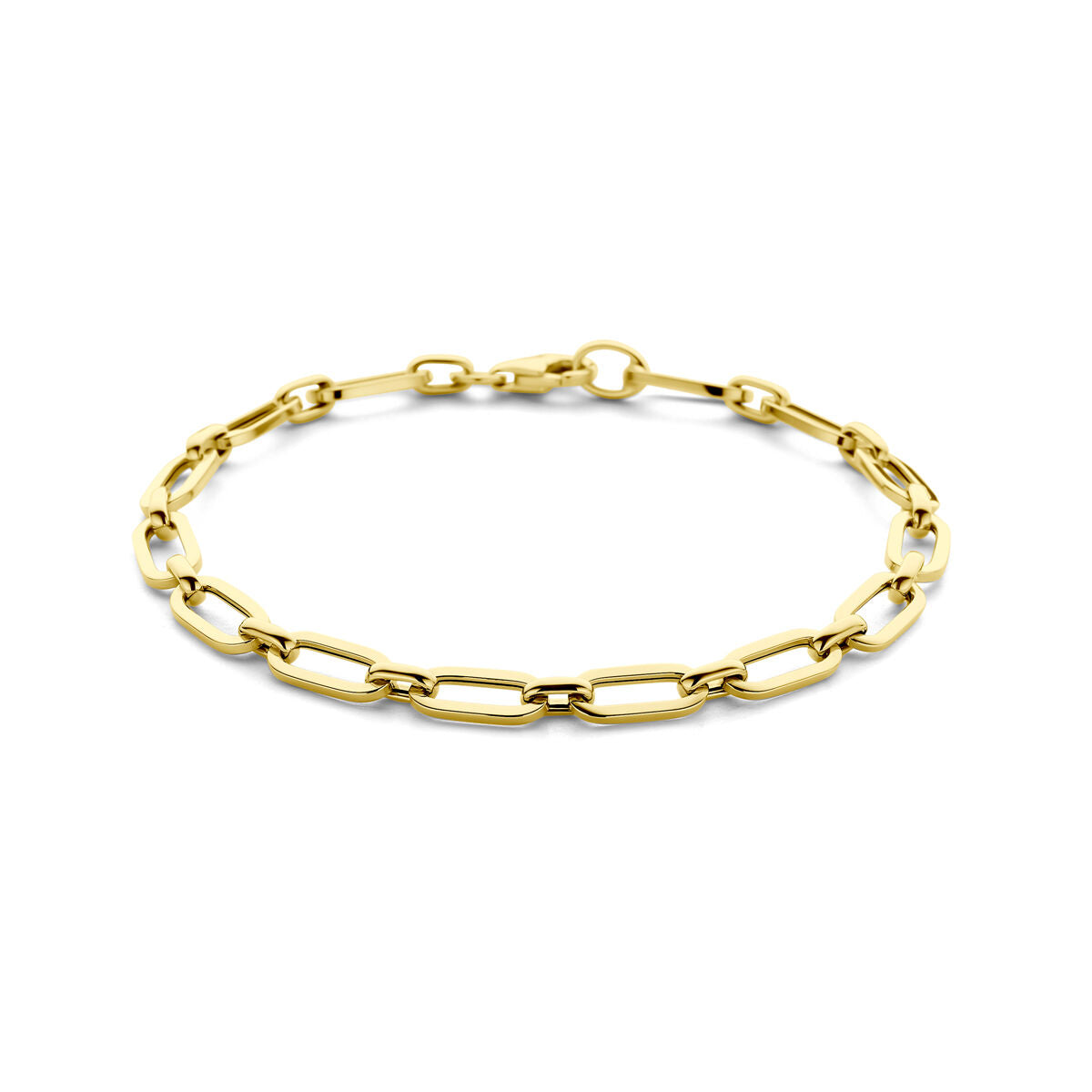 Bracelet en or jaune 14K avec maillons en forme de trombone, largeur de 5,0 mm et longueur de 19 cm.