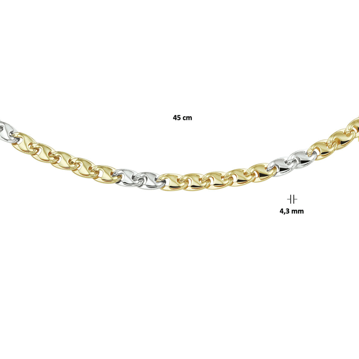 collier 4,3 mm or bicolore jaune/blanc