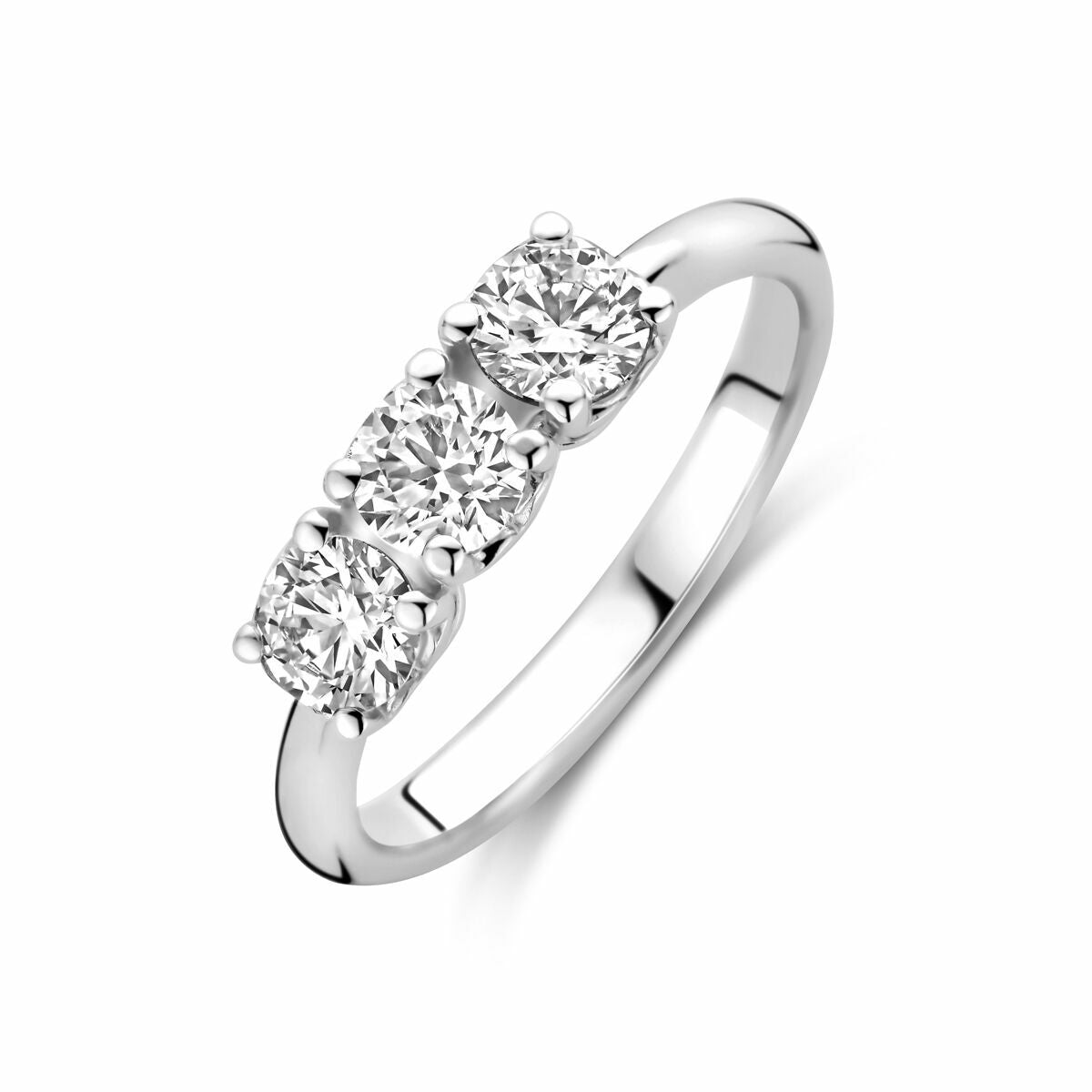 Bague trilogie en or blanc 14K avec trois diamants lab grown de 0,90 ct.