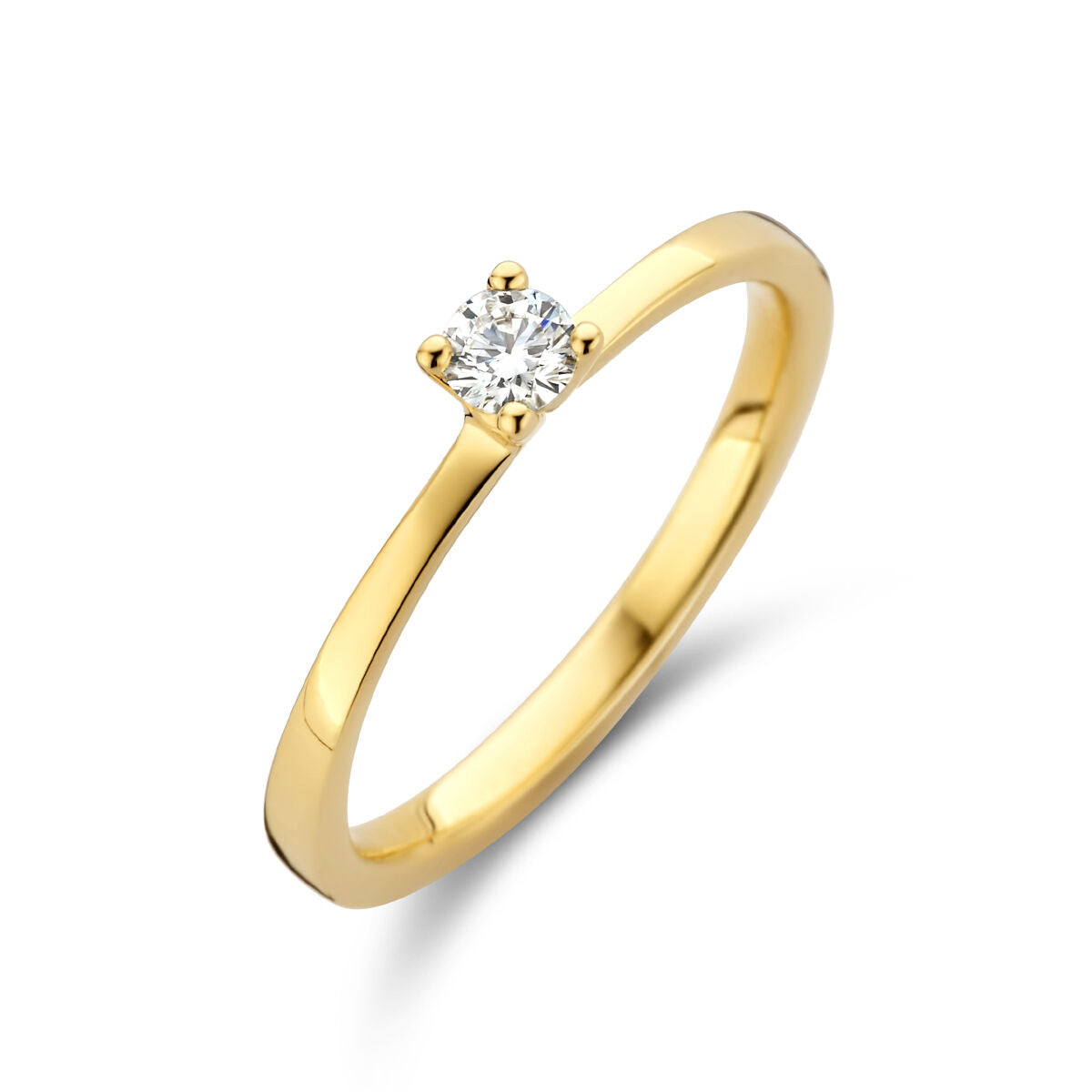 Bague en or jaune 14K avec un diamant de 0,15 ct, serti en griffes.