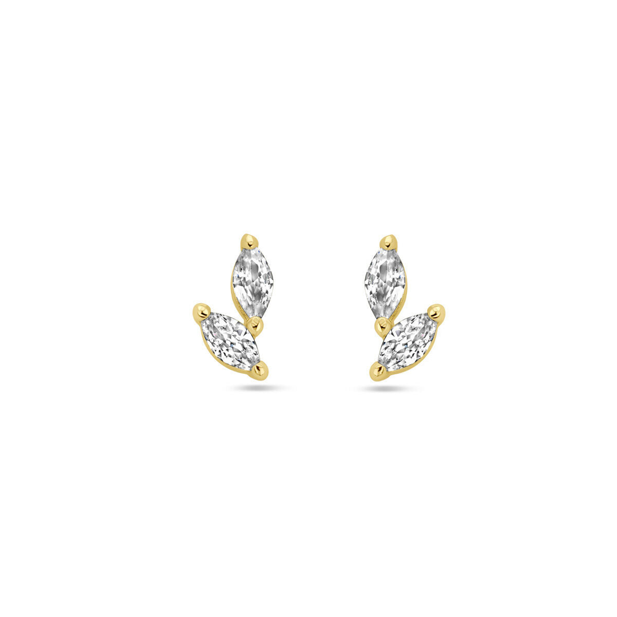 Boucles d'oreilles en argent doré avec zircons, en forme de feuilles.