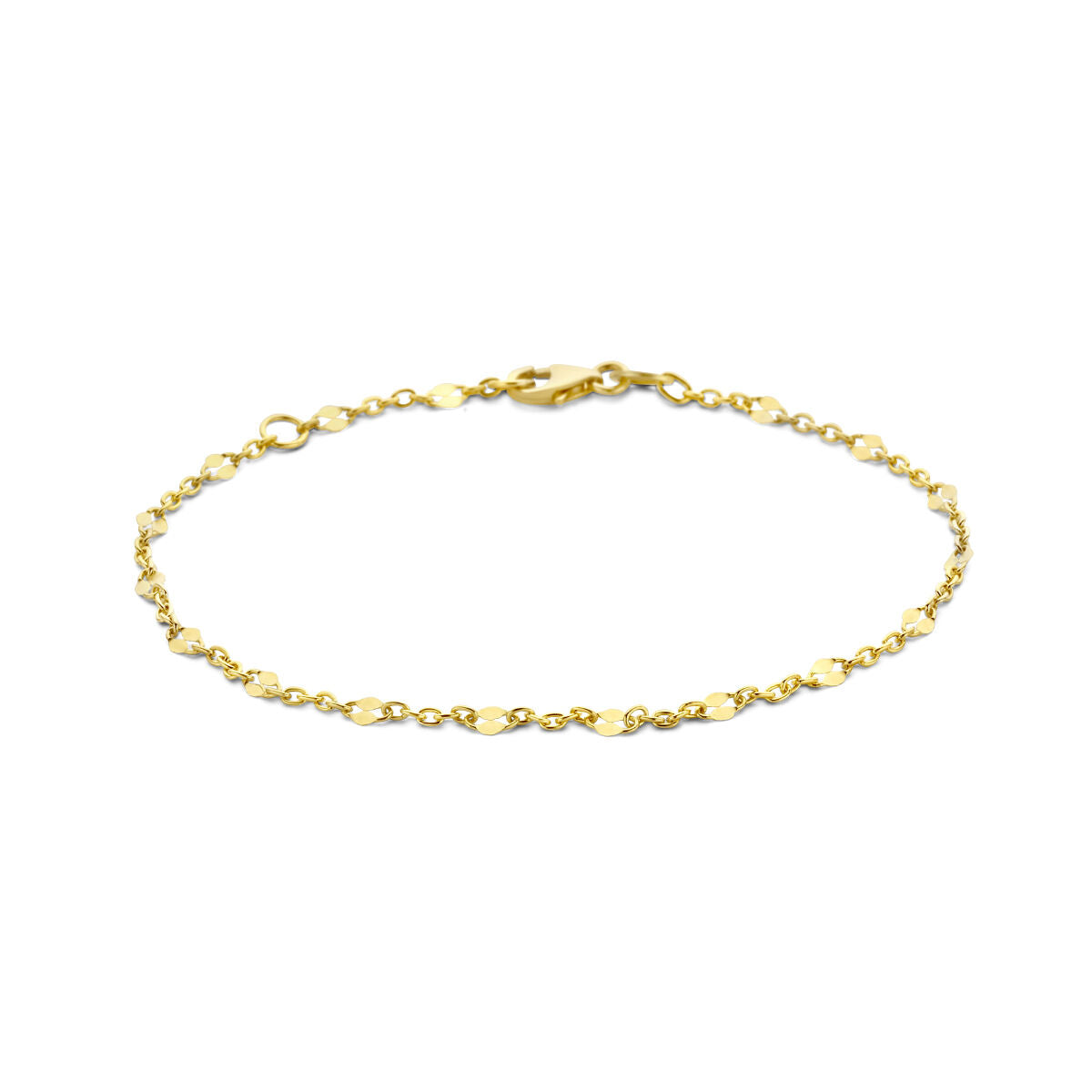 Bracelet en or jaune 14K avec maillons en forme d'ancre et entretoise, longueur de 16 à 18 cm.