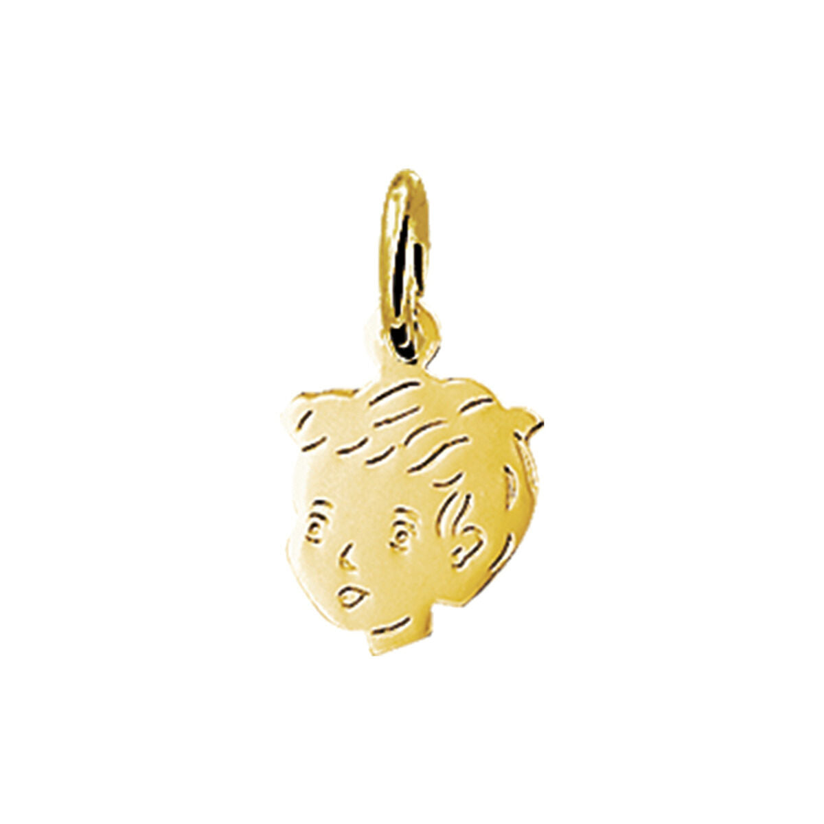 pendentif en or jaune 14K représentant un visage d'enfant, dimensions 12,5 x 8,5 mm.