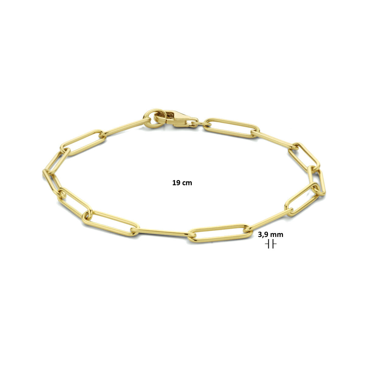 bracelet paperclip rond massif 3,9 mm 19 cm 14K or jaune