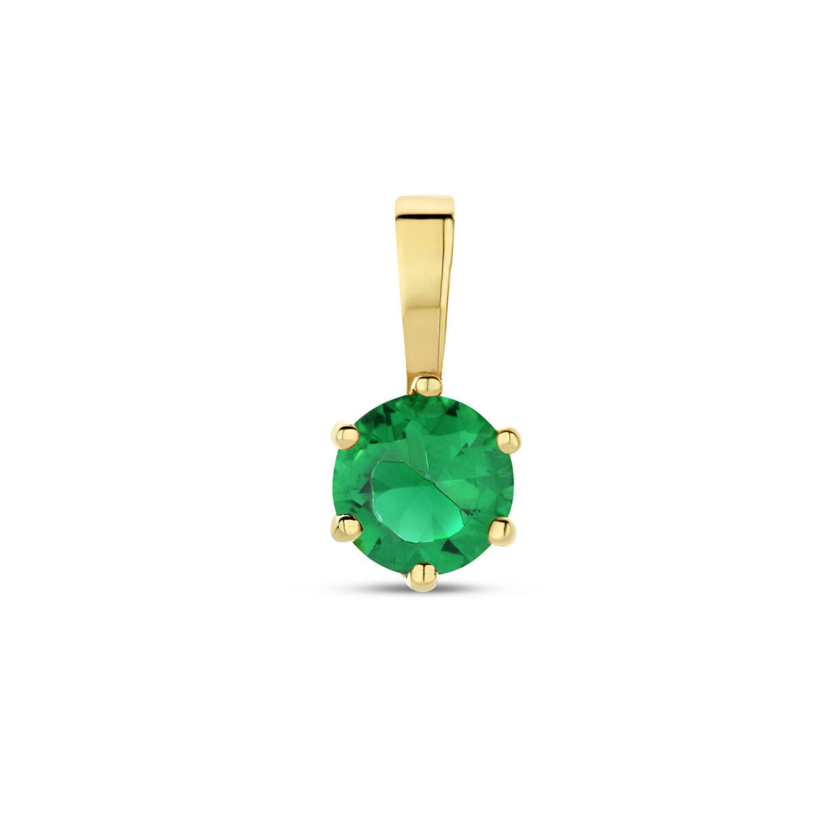 Hanger van 14K geelgoud met een ronde groene zirkonia, gezet in zes klauwen.