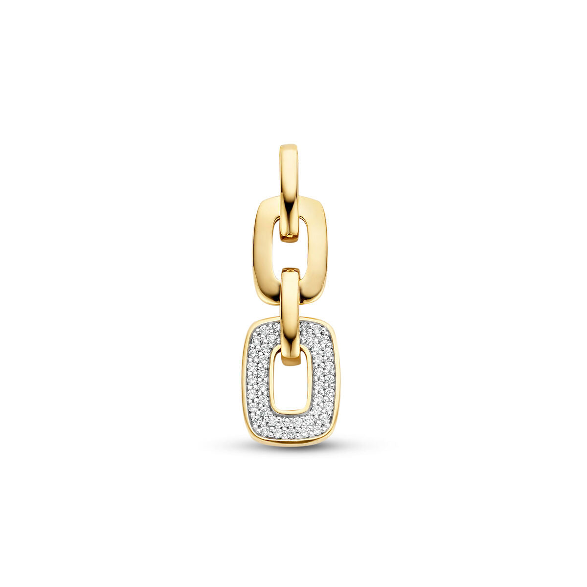 Hanger van 14K geelgoud met twee schakels, waarvan één bezet met diamanten van 0.18ct.