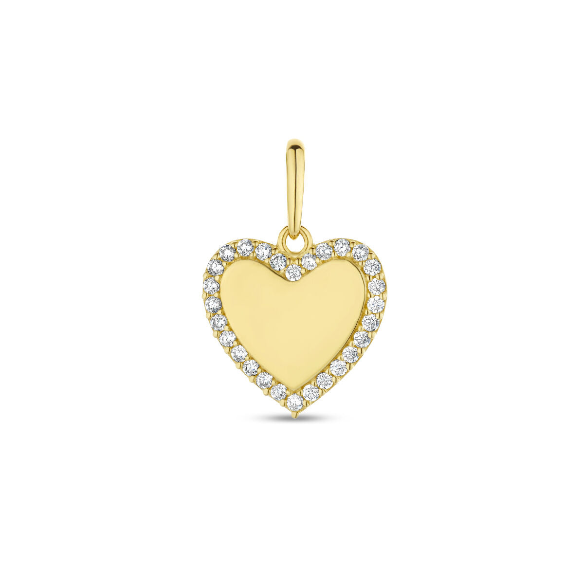 pendentif en forme de cœur en or jaune 14K, orné de zircons.