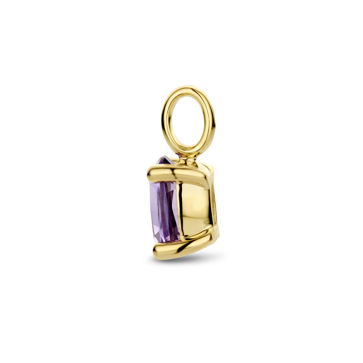 pendentif en améthyste en or jaune 14K avec une pierre taillée en forme rectangulaire.