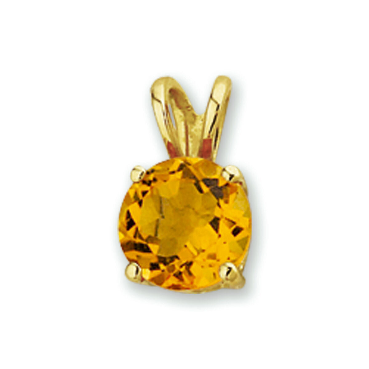 pendentif en citrine en or jaune 14K avec une pierre taillée ronde.
