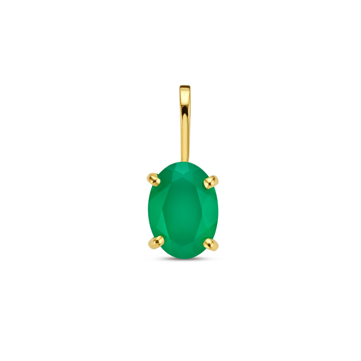 pendentif en agate verte ovale serti de quatre griffes en or jaune 14K.