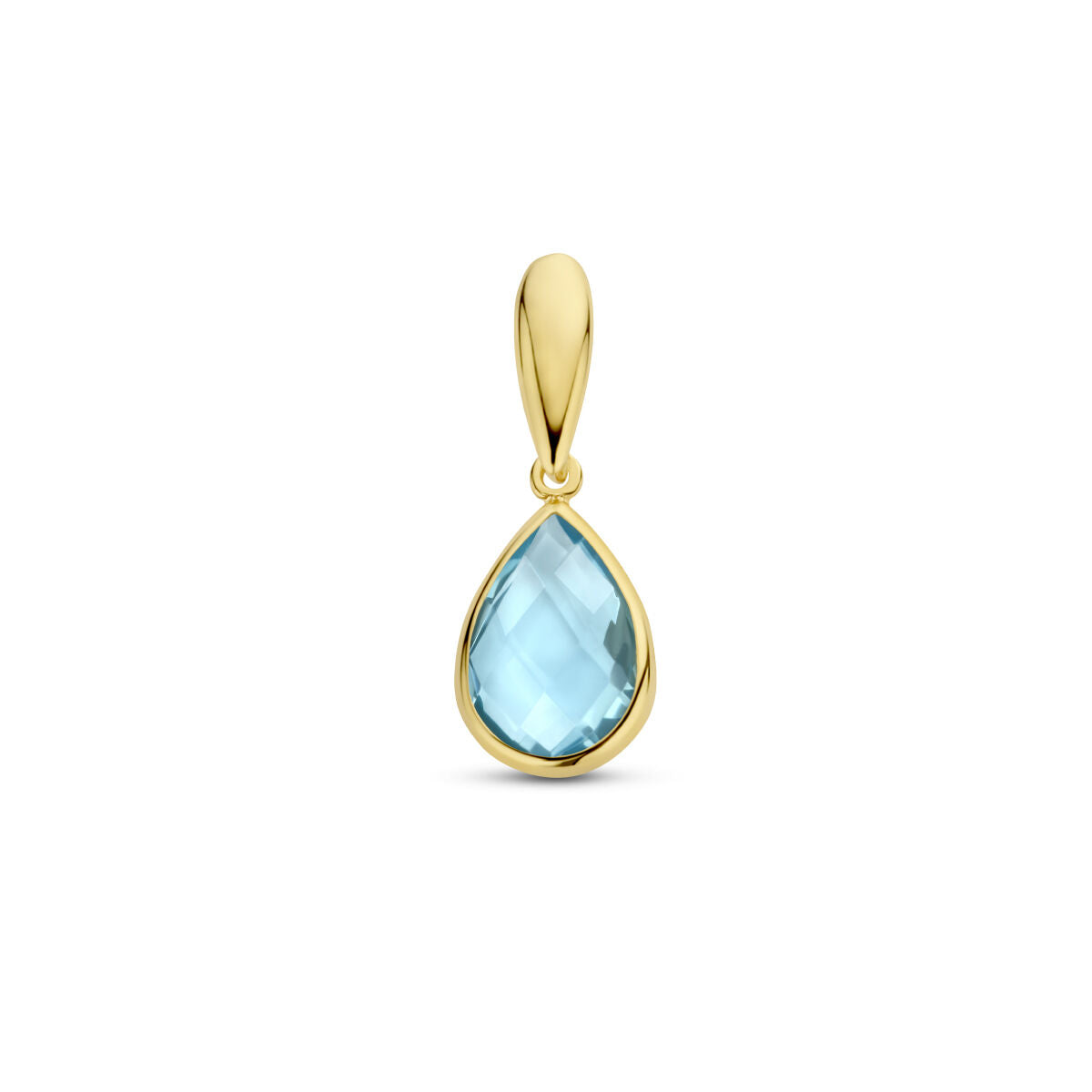 pendentif en topaze bleue en or jaune 14K, forme goutte d'eau.
