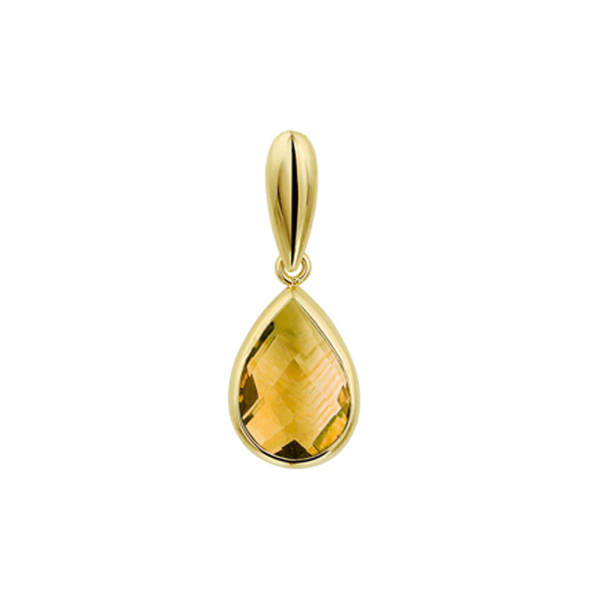 pendentif en citrine en or jaune 14K en forme de goutte.