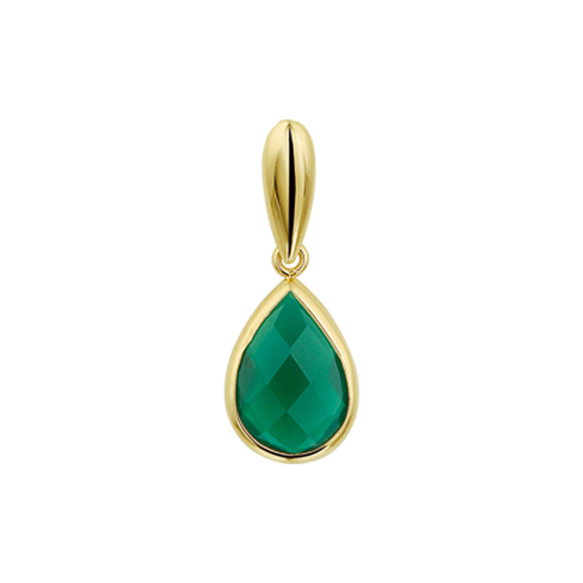 pendentif en agate verte en or jaune 14K en forme de goutte.