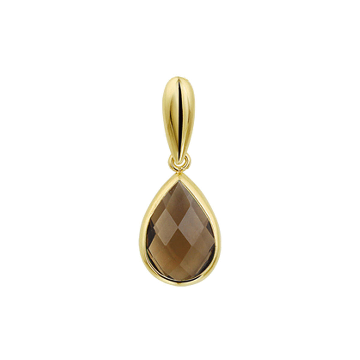 pendentif en quartz fumé en or jaune 14K en forme de goutte.