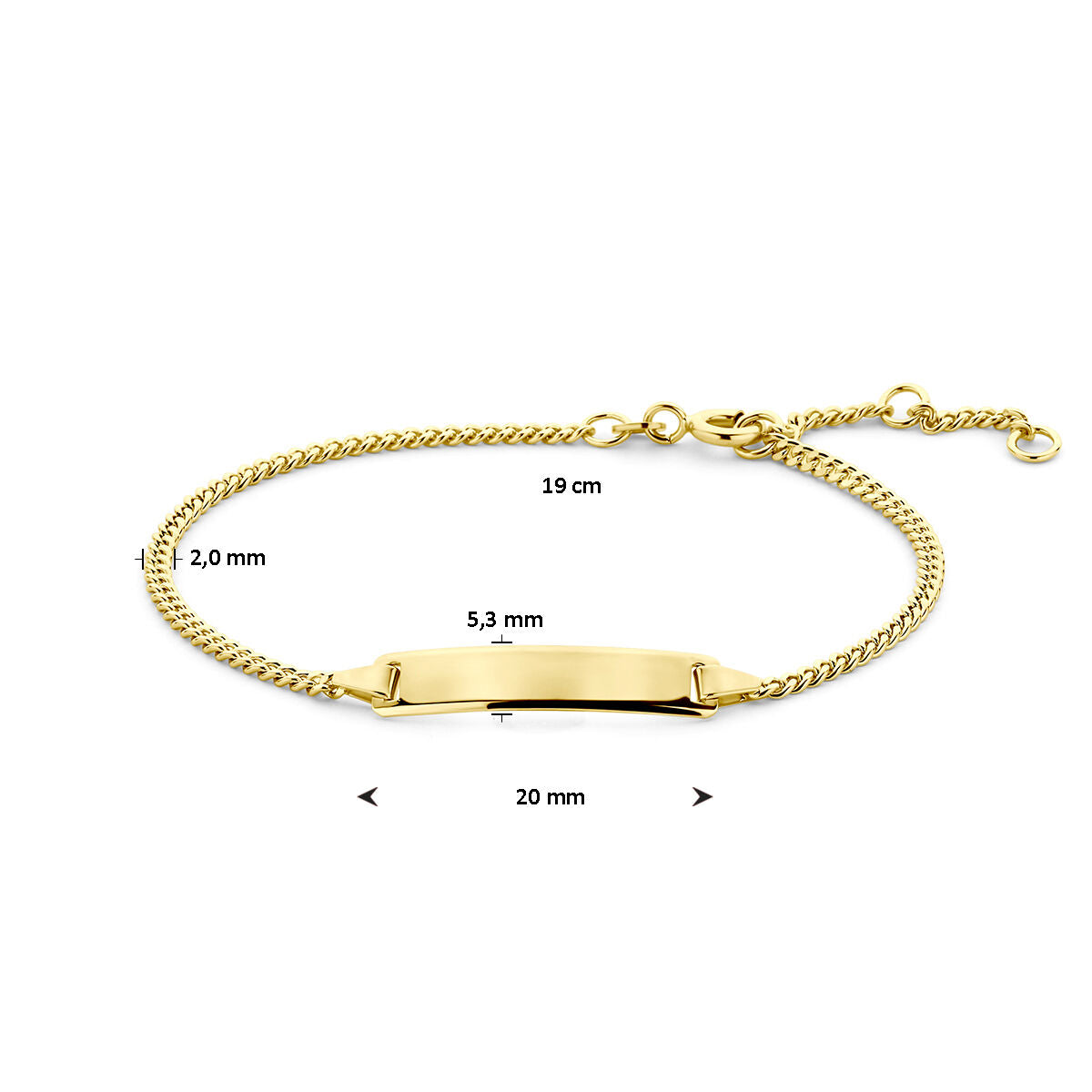 bracelet gourmette plaque 5,0 mm 16 - 17,5 - 19 cm or jaune 14K