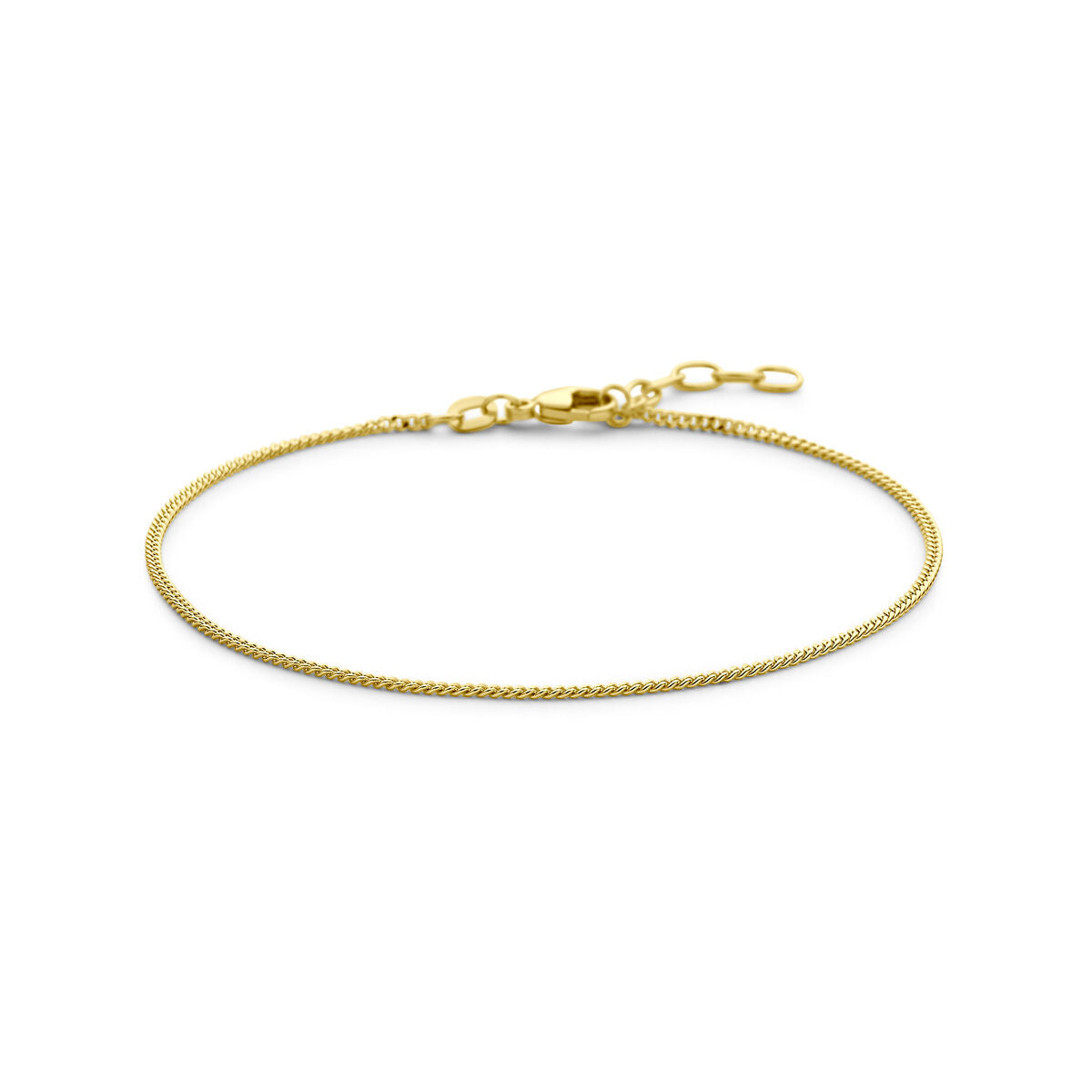 Bracelet en or jaune 14 carats, 1,4 mm, avec finition polie et fermoir.
