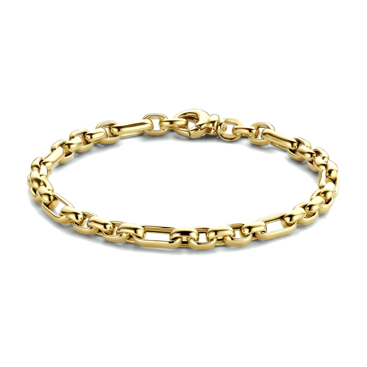 Bracelet en or jaune 14K avec maillons ancrés de 4,8 mm et longueur de 19 cm.