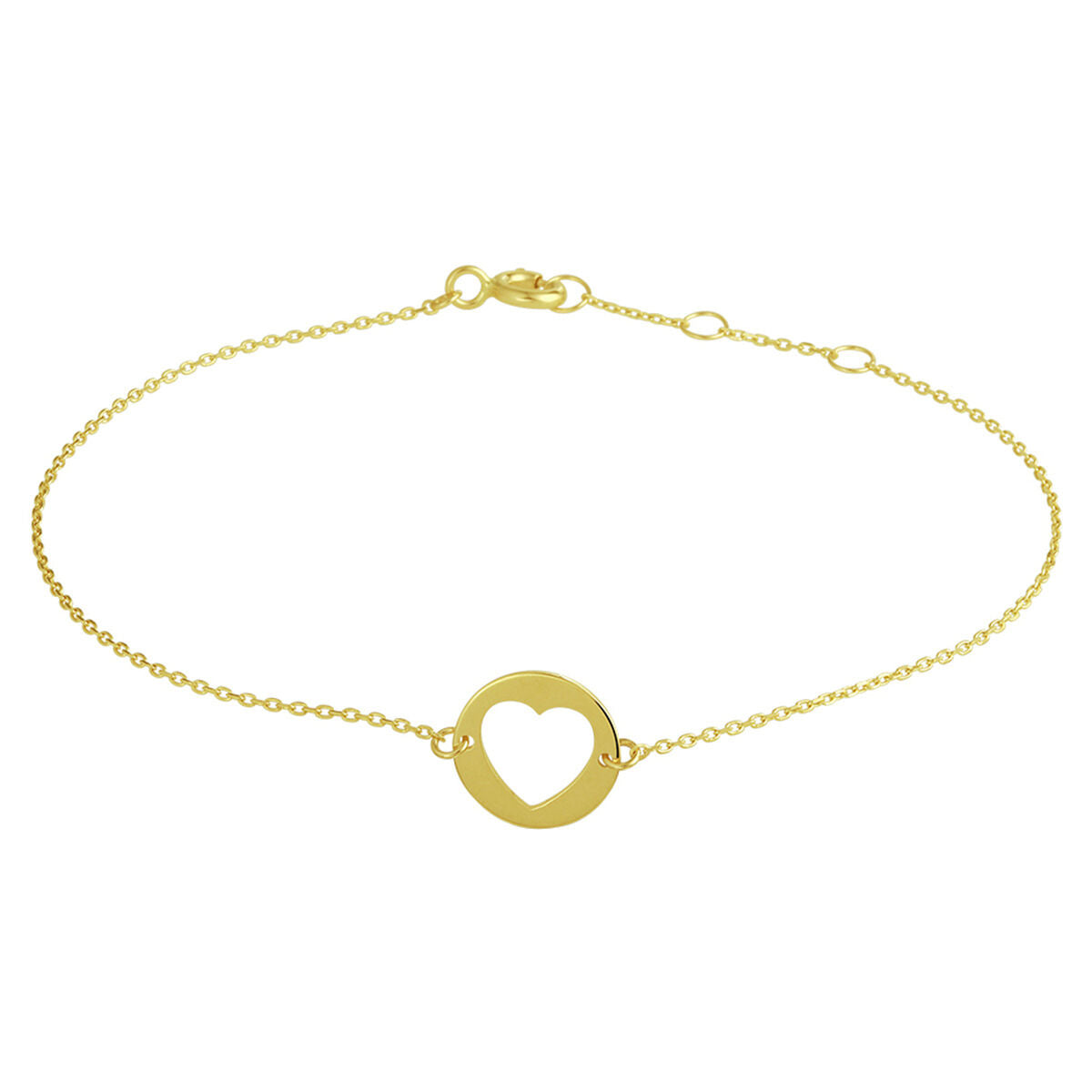 Bracelet en or jaune 14K avec un pendentif en forme de cœur.