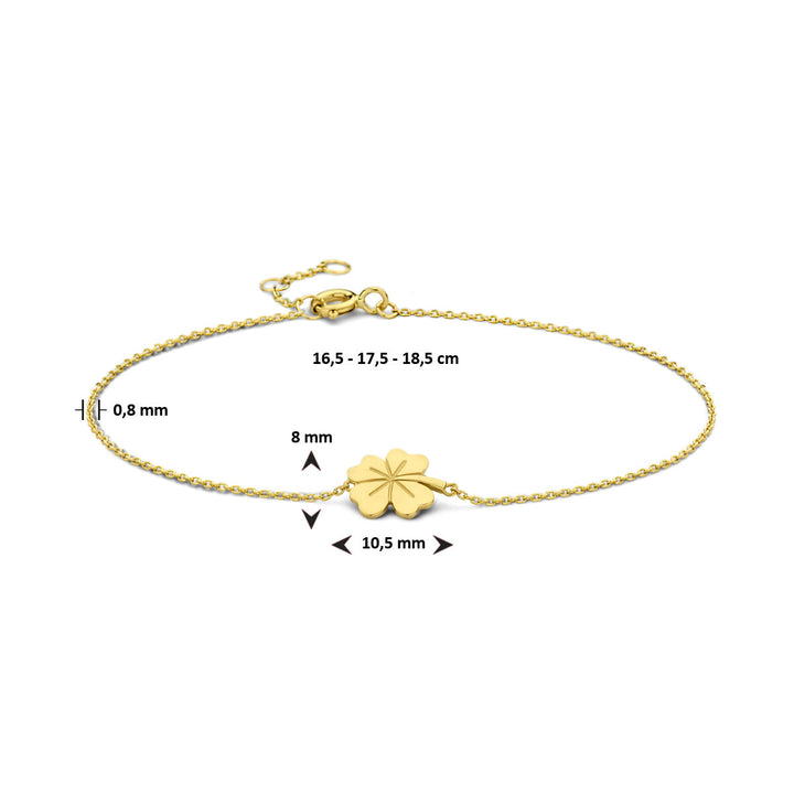 armband klaver 16,5 - 17,5 - 18,5 cm 14K geelgoud