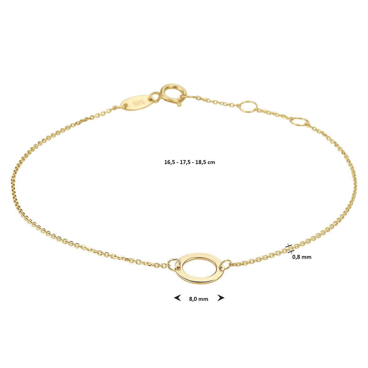 bracelet rond 16,5 - 17,5 - 18,5 cm or jaune 14K