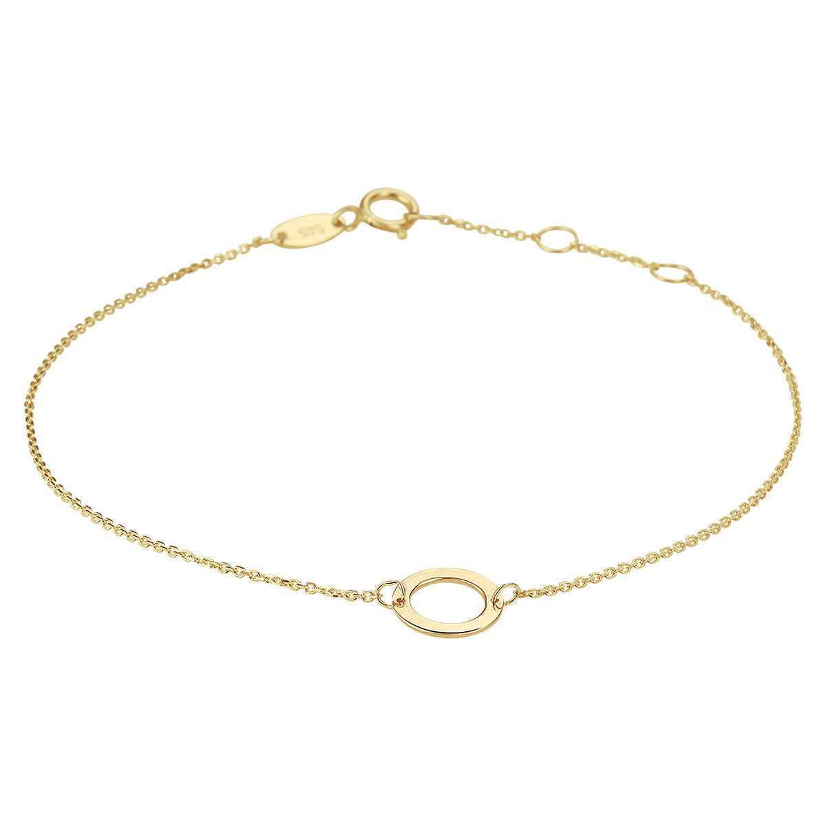 Bracelet en or jaune 14K avec un motif ovale et des maillons délicats, ajustable de 16,5 à 18,5 cm.