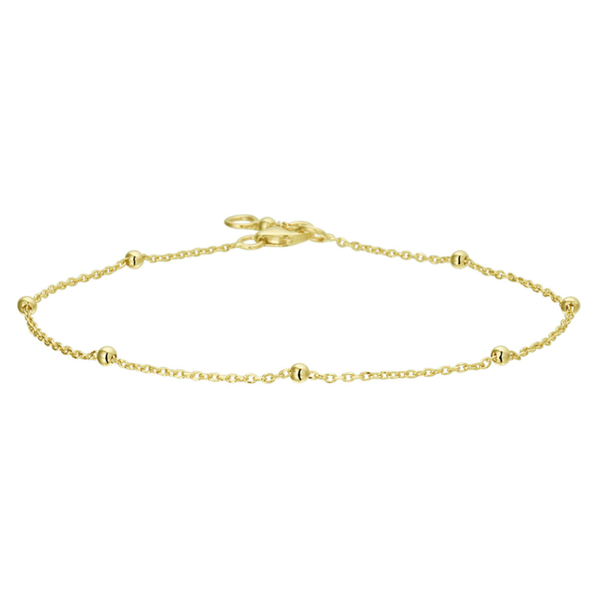 Bracelet en or jaune 14K avec des billes de 1,0 mm, longueur de 17 à 19 cm.