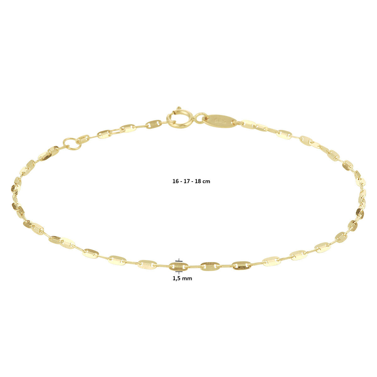 bracelet plaques 1,5 mm 16 - 17 - 18 cm or jaune 14K