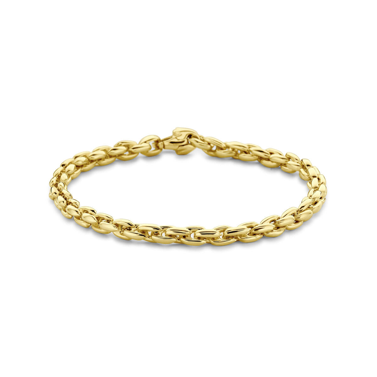 Bracelet en or jaune 14K avec maillons fantaisie de 4,5 mm, longueur de 19 cm.
