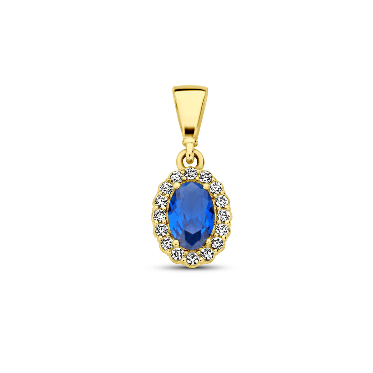 pendentif en or jaune 14K avec une pierre de naissance en zircon et des zircons autour.