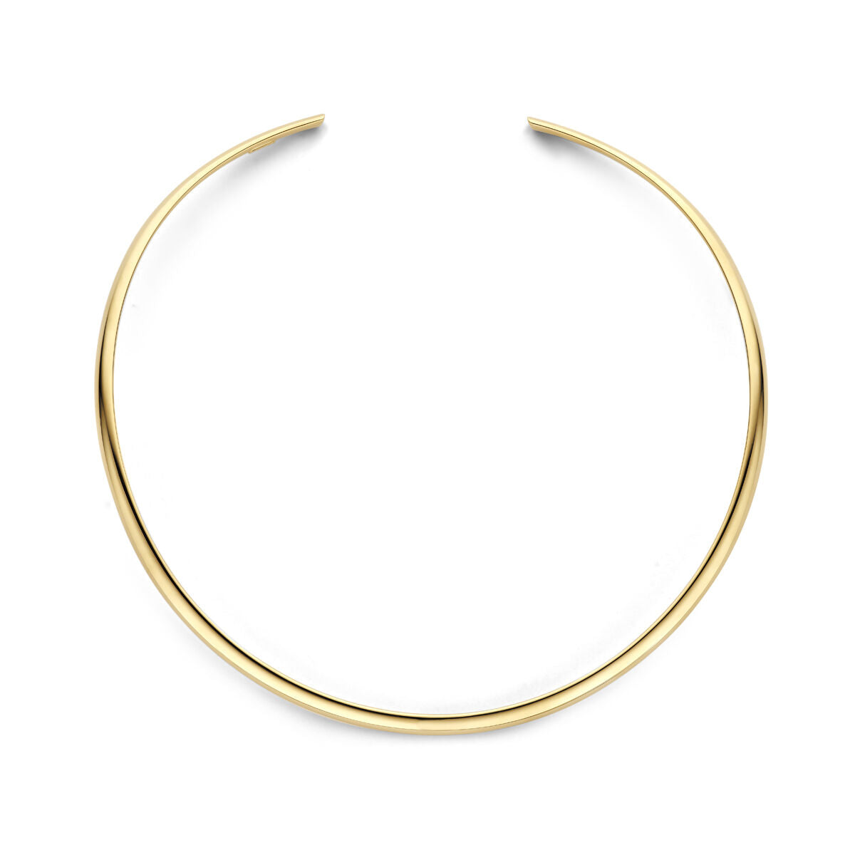 Collier en tube ovale en or jaune 14K, finition lisse et brillante.