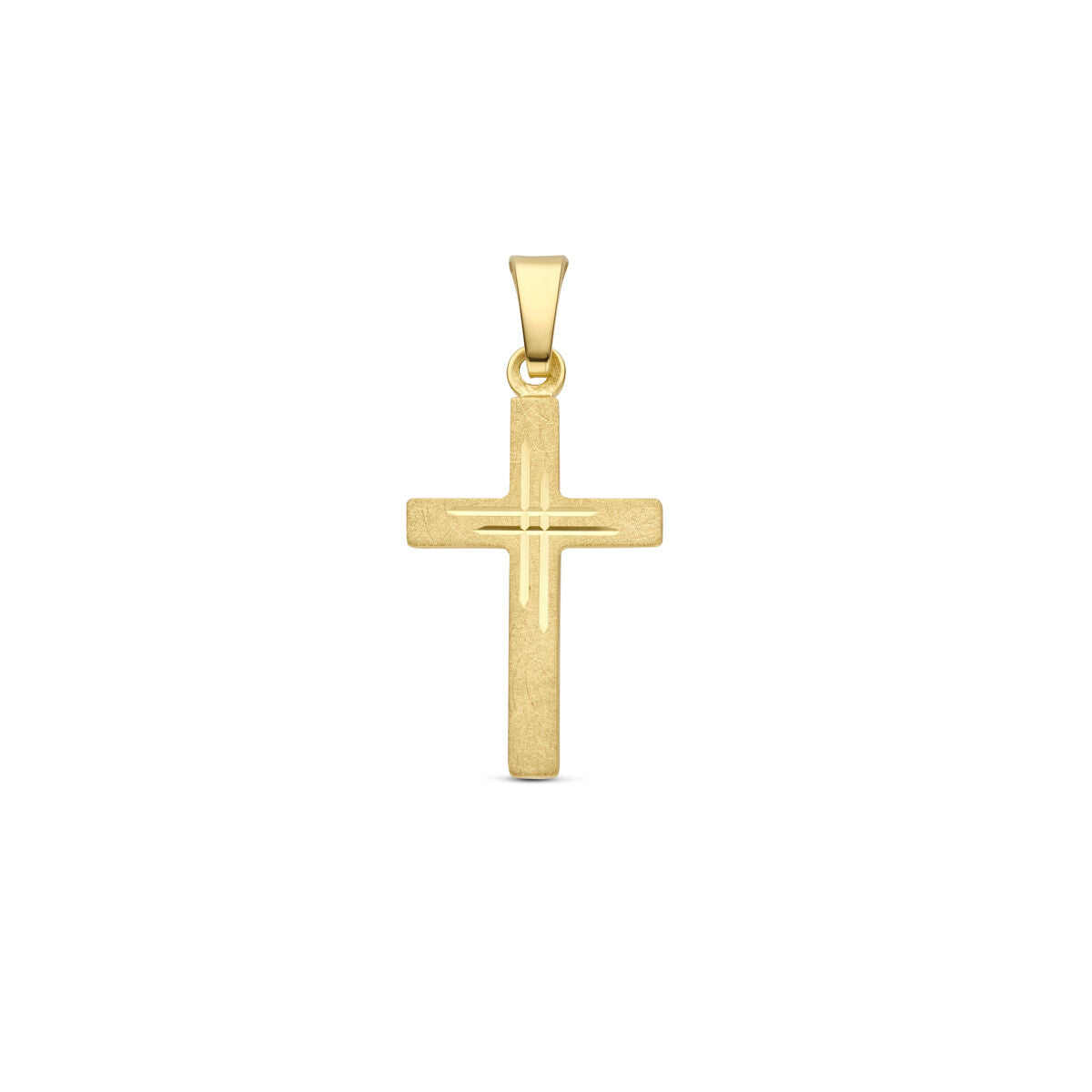 pendentif croix en or jaune 14K avec finition diamantée.